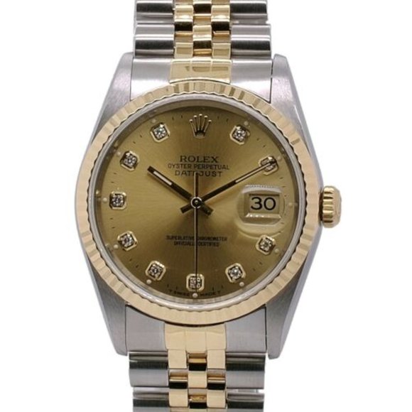 ROLEX DATEJUST MID-SIZE CHAMPAGNE DIAMOND DIAL 18KY FLUTED JUBILEE WATCH 68273 - Picture 2 of 5